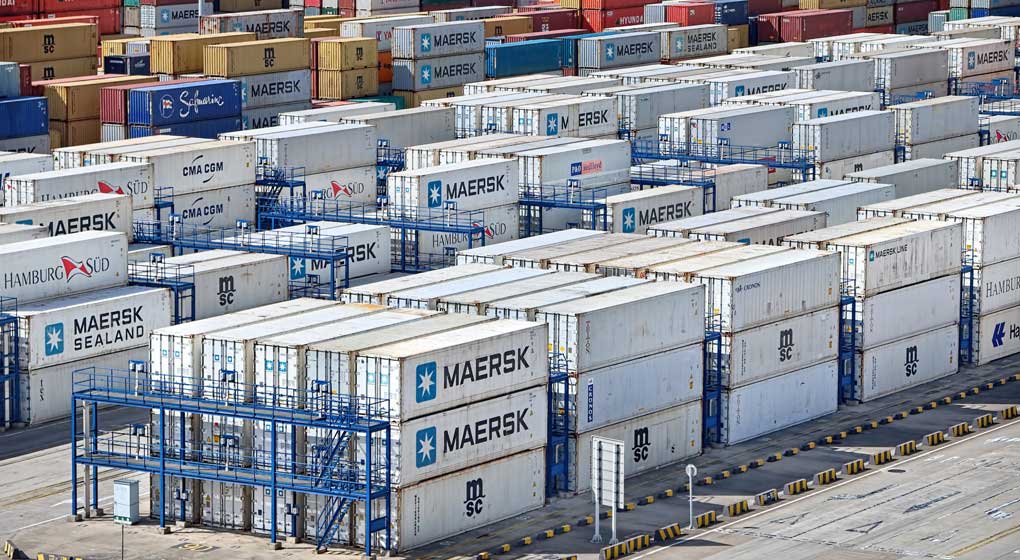 Shipping containers at a freight terminal