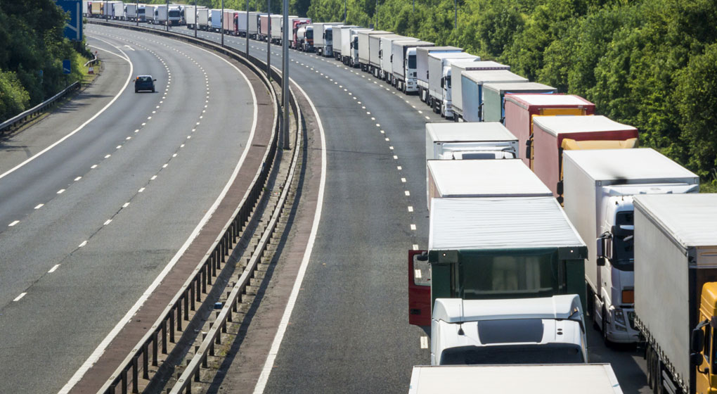 Lorries queuing on the motorway