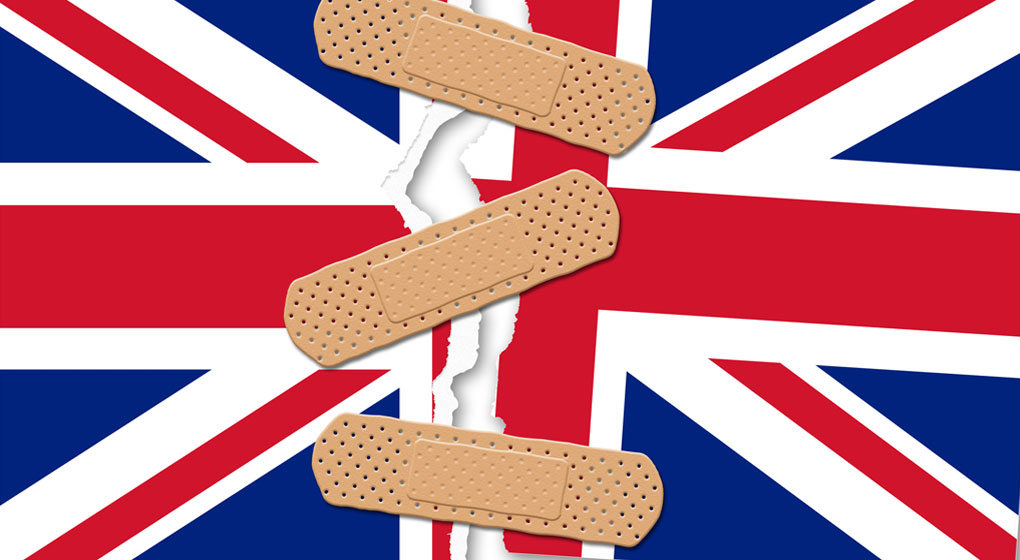 Union Jack held together with sticking plasters
