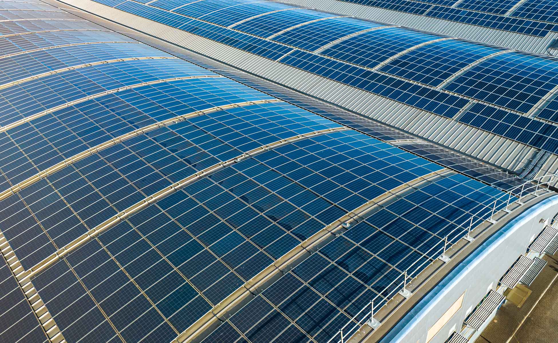 Solar panels on a factory roof