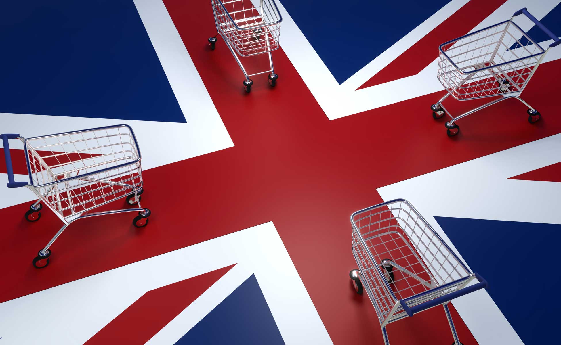 Union Jack flag with supermarket trollies